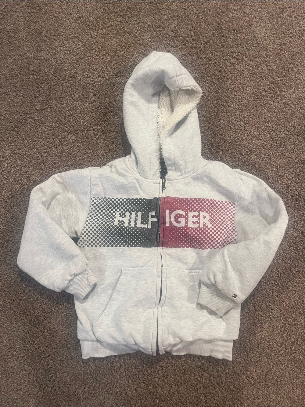 TOMMY HILFIGER Boy's Size 7 Sherpa Lined Full-Zip Warm Hoodie Jacket